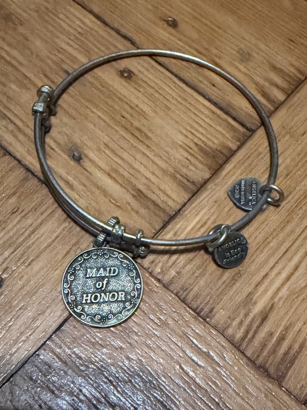 Angelica Silver Tone 'Maid of Honor' Charm Bangle Bracelet